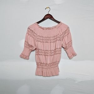 Pink Ruched Lace Poplin Blouse